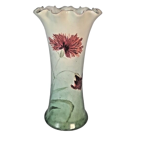 Antique PH Leonard VIENNA AUSTRIA Porcelain 8.25 Hand-Painted Ruffled Flute Vase - Picture 3 of 11